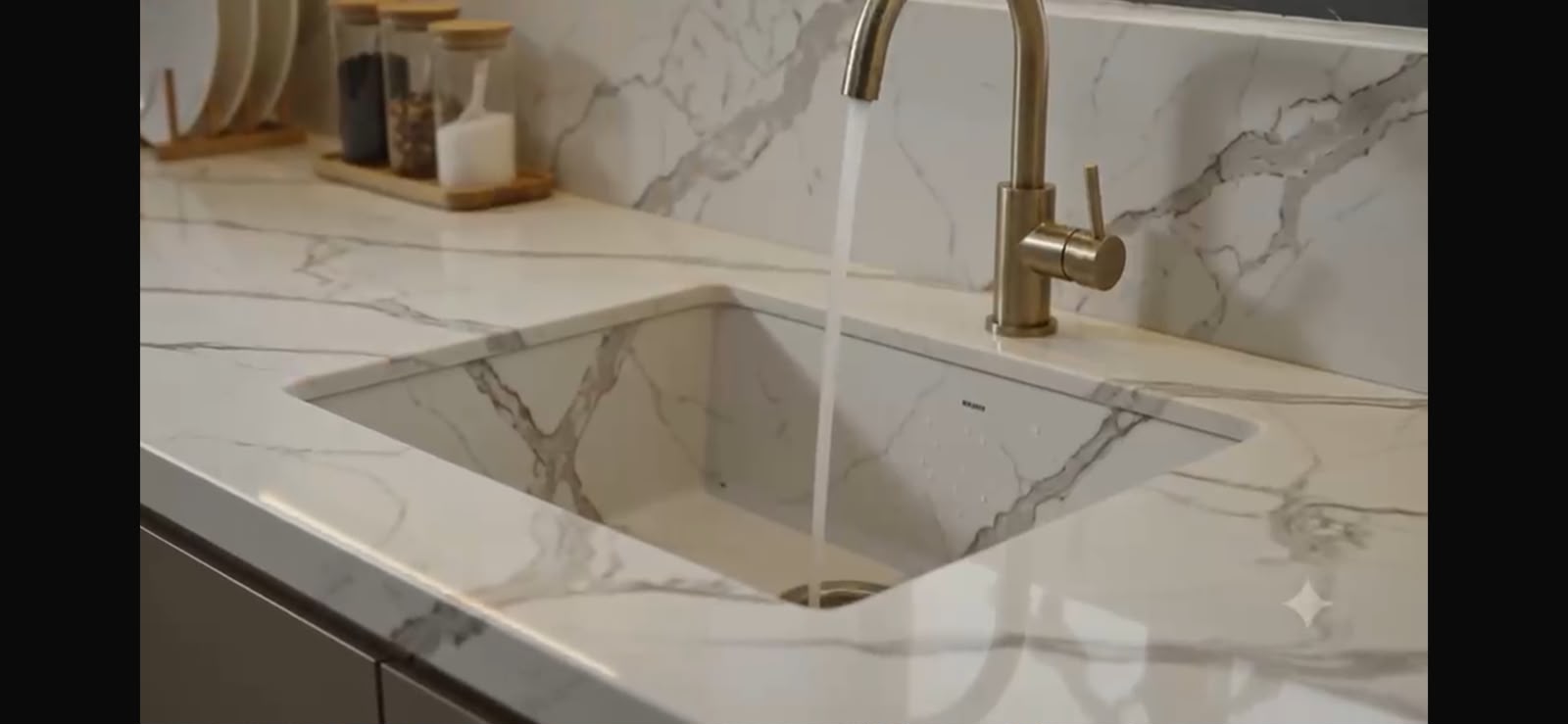 Elysian Royale quartz fitted as a kitchen countertop, Chennai Quartz Chennai